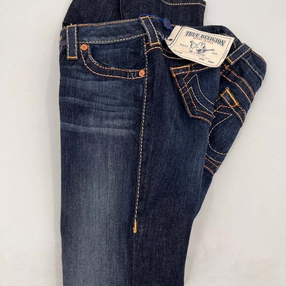 True Religion Straight Satin Big T Jeans Size 28 Dark Wash USA Made Low Rise - Picture 12 of 16